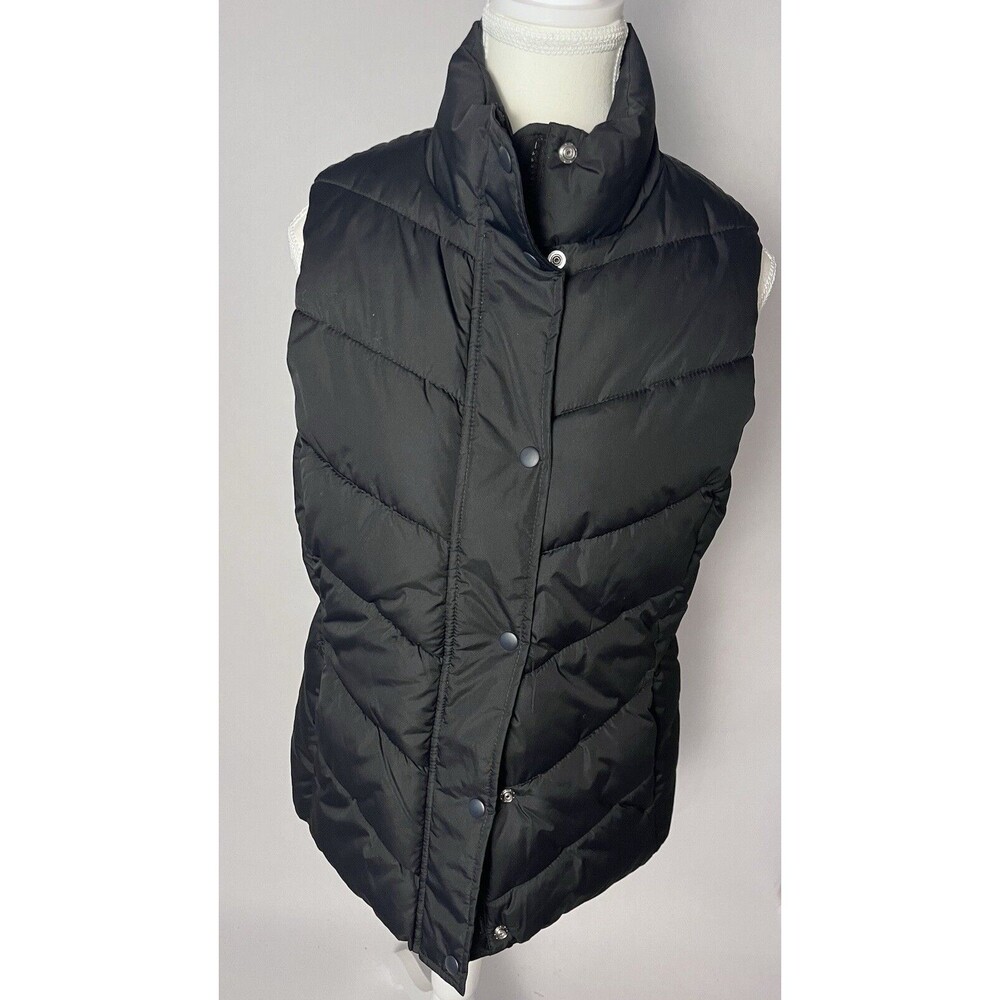 Gap Women's Puffer Vest Snap Button Black Size Small Chevron Sleeveless